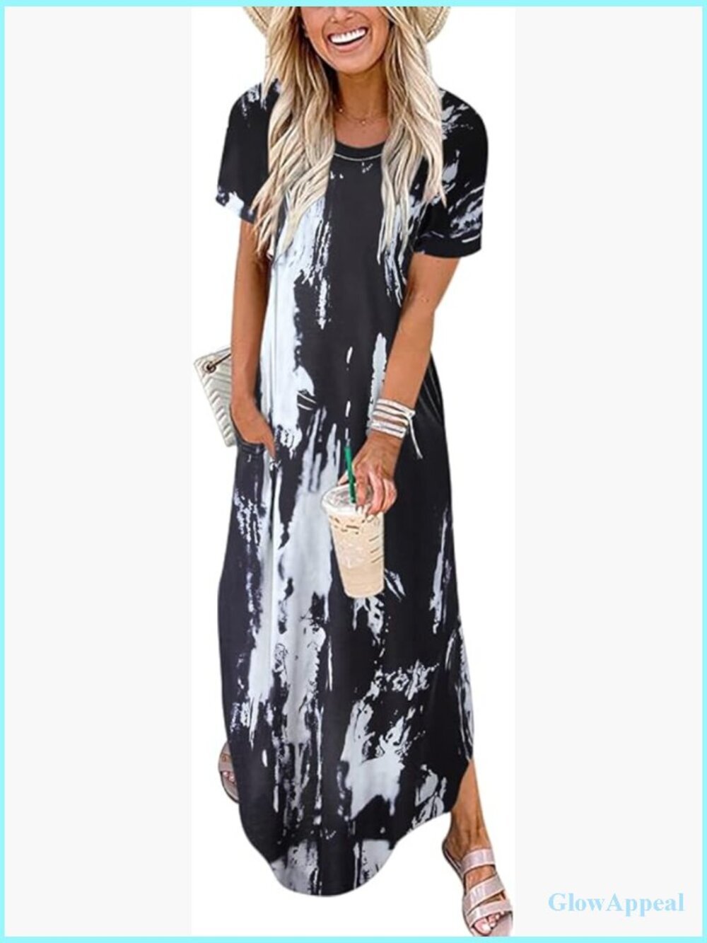 Casual Loose Maxi T Shirt Dress with Side Slit Short Sleeve Beach Vacation